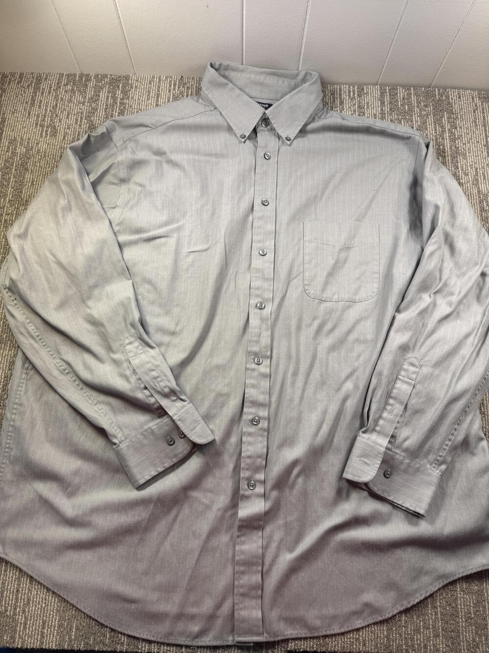 Roundtree & Yorke Dress Shirt Mens 3XLT Gray Herringbone Classic Fit LS